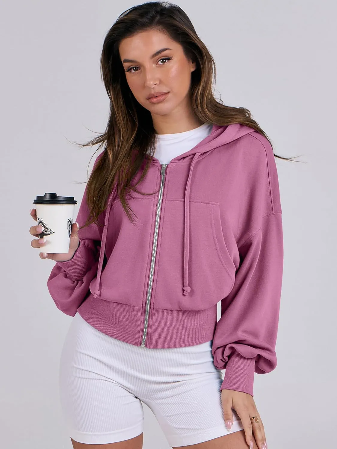 ANRABESS Women's Zip Up Hoodies Cropped Sweatshirts Casual Zip Jackets 2025 Fashion Trendy Spring Summer Outfits