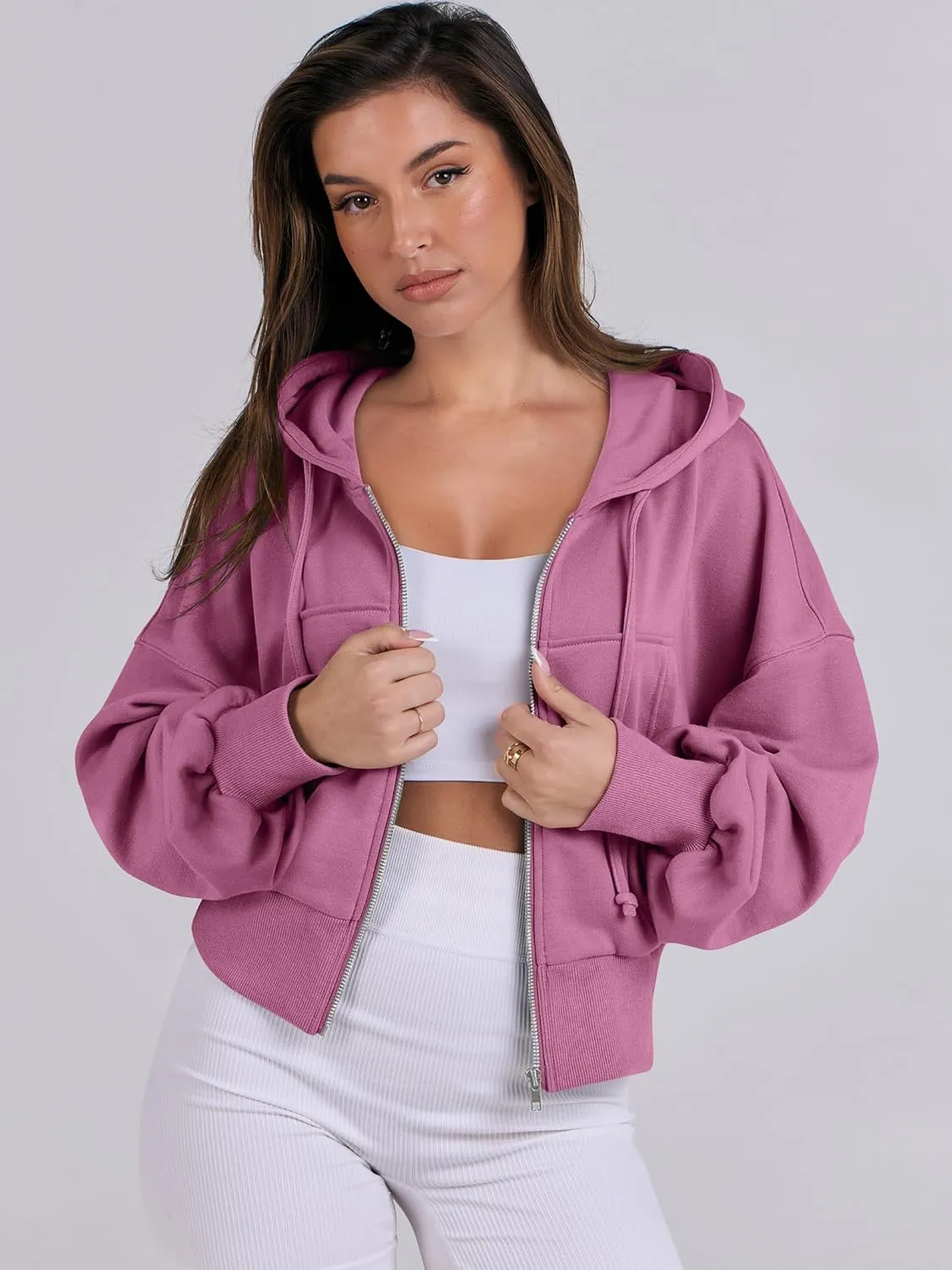 ANRABESS Women's Zip Up Hoodies Cropped Sweatshirts Casual Zip Jackets 2025 Fashion Trendy Spring Summer Outfits
