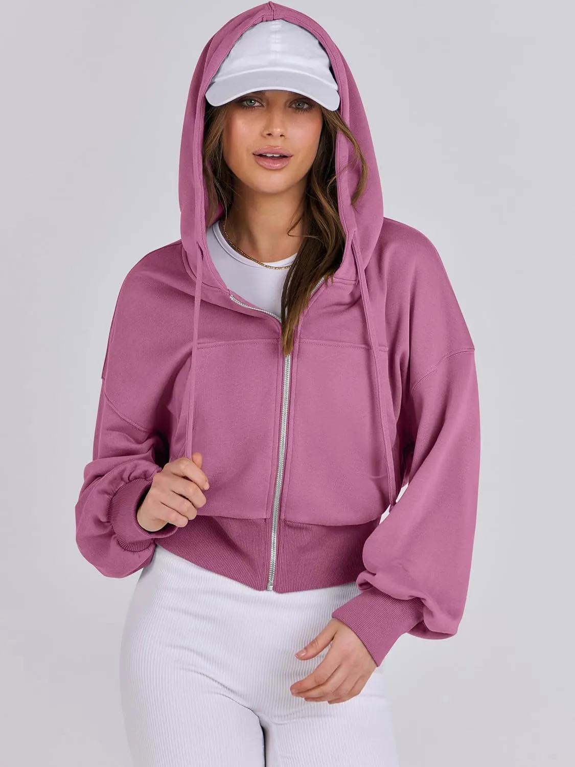 ANRABESS Women's Zip Up Hoodies Cropped Sweatshirts Casual Zip Jackets 2025 Fashion Trendy Spring Summer Outfits