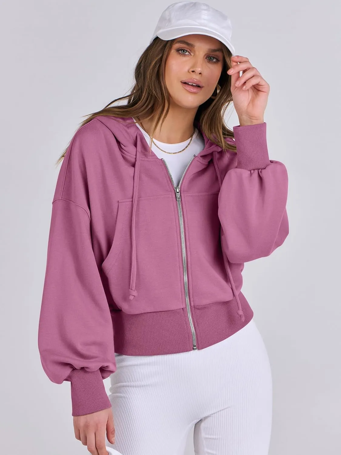 ANRABESS Women's Zip Up Hoodies Cropped Sweatshirts Casual Zip Jackets 2025 Fashion Trendy Spring Summer Outfits