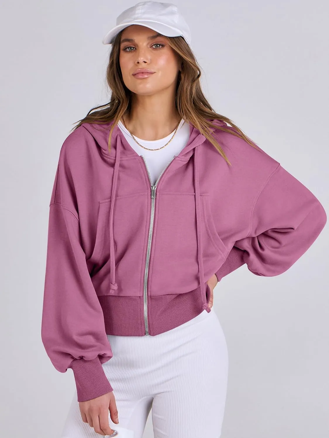 ANRABESS Women's Zip Up Hoodies Cropped Sweatshirts Casual Zip Jackets 2025 Fashion Trendy Spring Summer Outfits