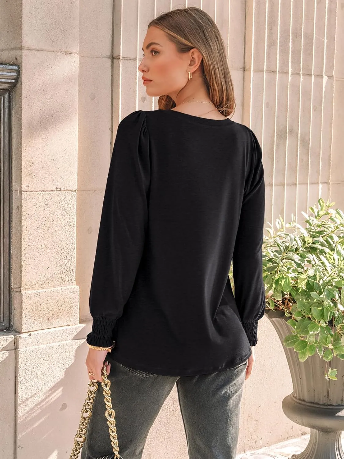 AUTOMET Long Sleeve Shirts Womens Pleated Business Casual Blouses with Smocked Cuffs