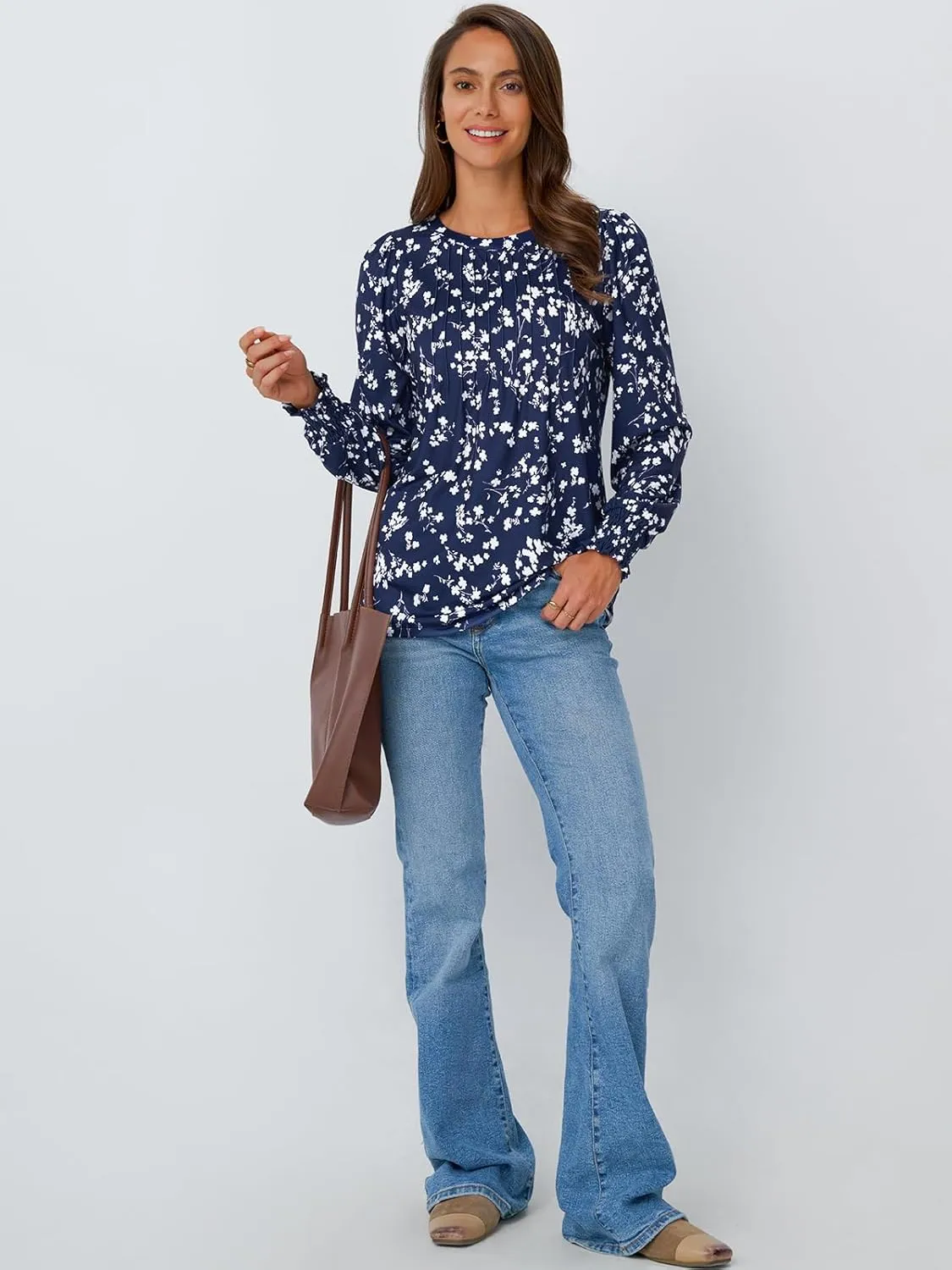 AUTOMET Long Sleeve Shirts Womens Pleated Business Casual Blouses with Smocked Cuffs