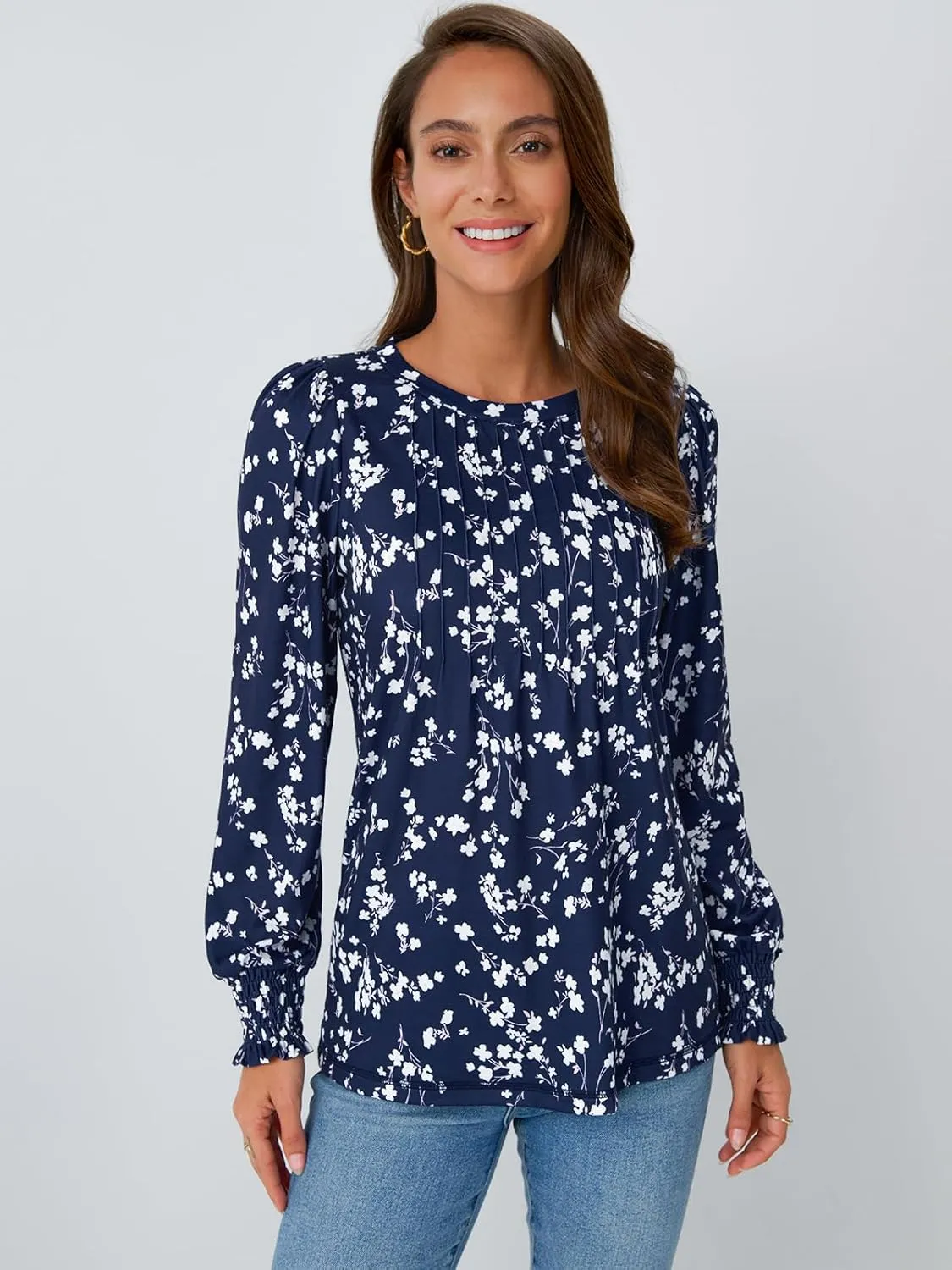 AUTOMET Long Sleeve Shirts Womens Pleated Business Casual Blouses with Smocked Cuffs
