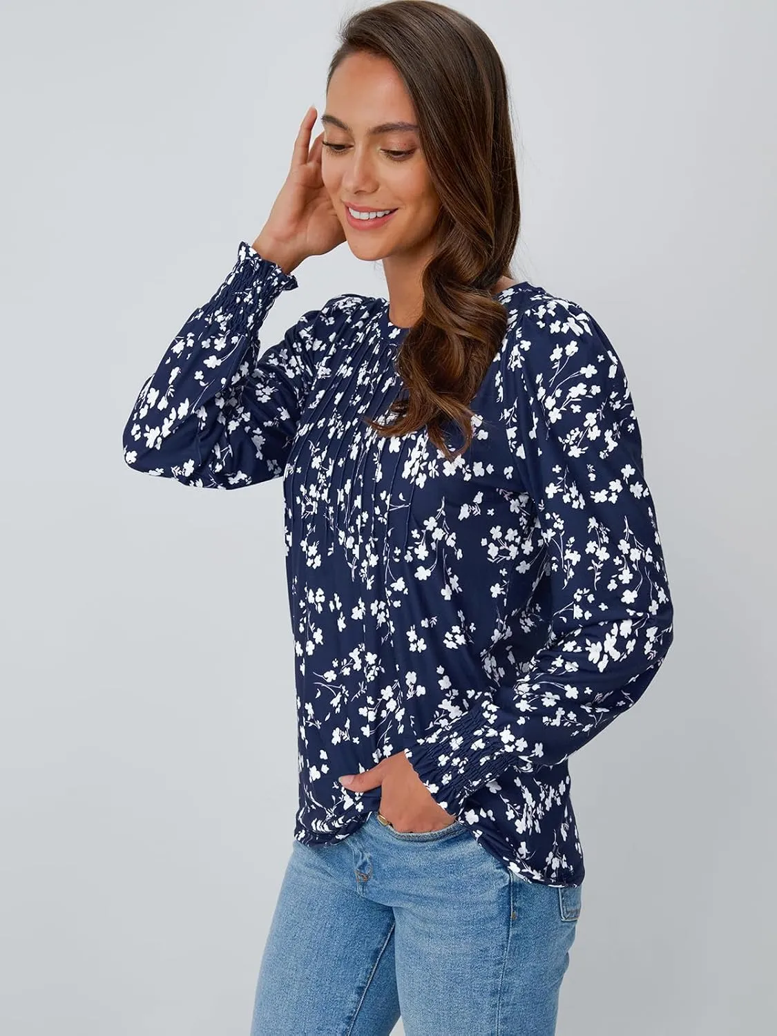 AUTOMET Long Sleeve Shirts Womens Pleated Business Casual Blouses with Smocked Cuffs