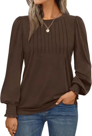 AUTOMET Long Sleeve Shirts Womens Pleated Business Casual Blouses with Smocked Cuffs