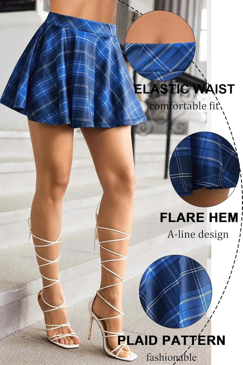 Avidlove Pleated Mini Skirt Plaid Skirts High Waist A Line Skater Skirt for Lingerie Schoolgirl