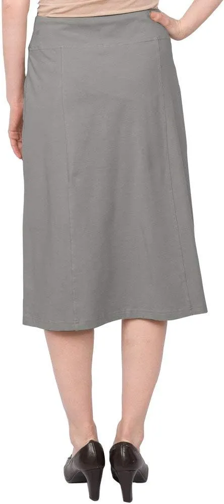 Baby'O Women's Stretch Cotton Knit Faux Button Front Below The Knee A-Line Skirt