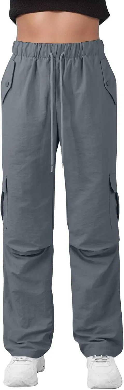 Baggy Cargo Pants Women Drawstring Elastic Waist Water Resistant Hiking Pants Lightweight Travel Pants with Pockets