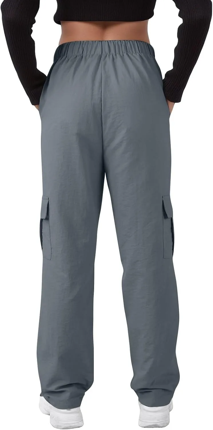 Baggy Cargo Pants Women Drawstring Elastic Waist Water Resistant Hiking Pants Lightweight Travel Pants with Pockets
