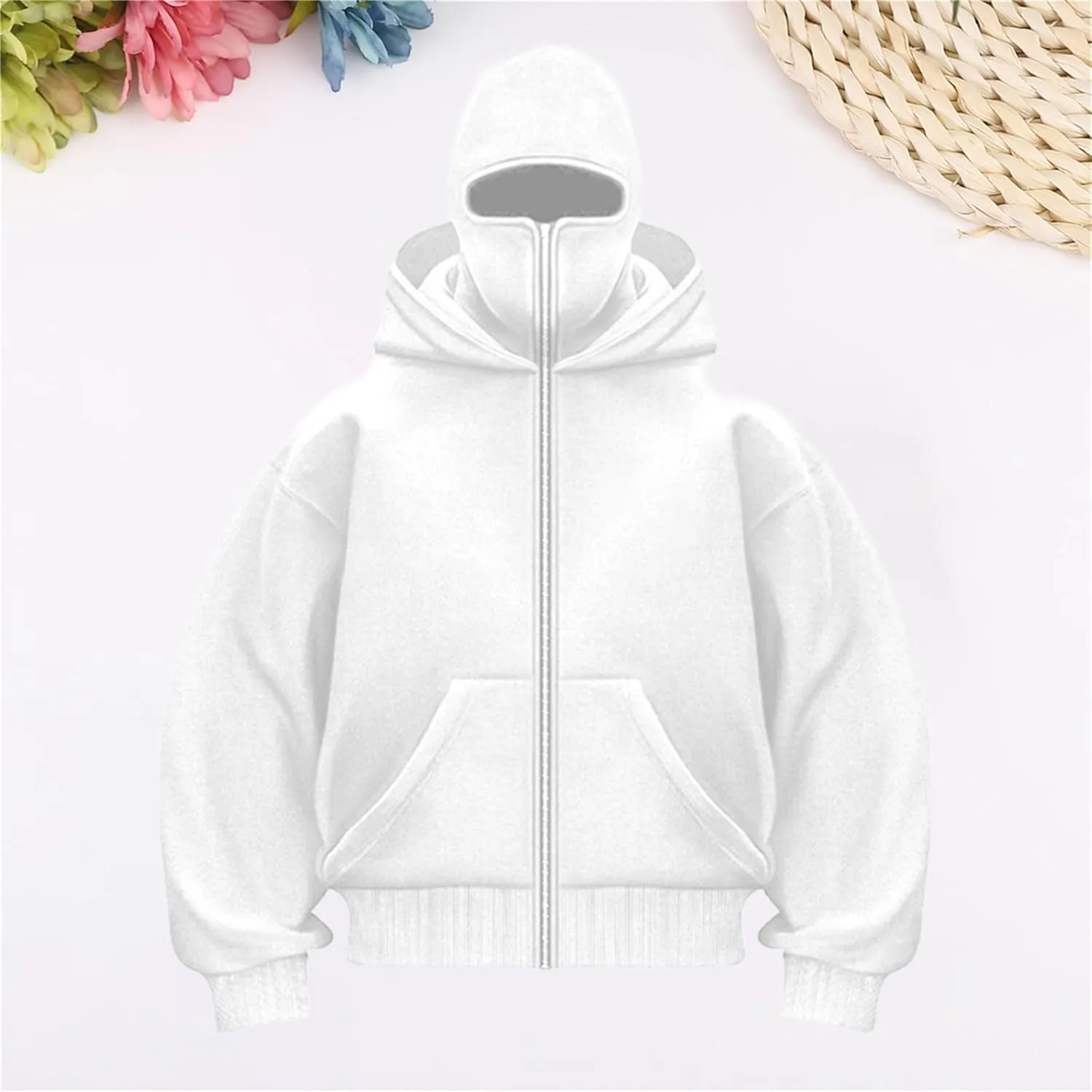 Balaclava Hoodie Men Oversized Cool Zip Up Hoodies with Windproof Balaclava Snowboarding Ski Sweatshirt Streetwear