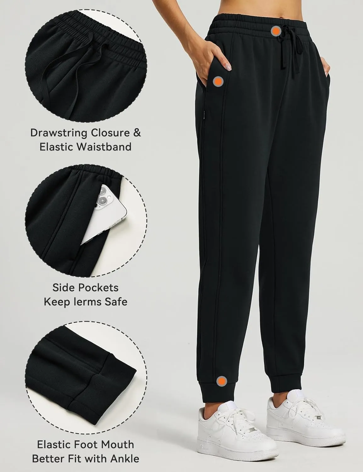 baleaf Women's Fleece Lined Pants Joggers Water-Resistant Zipper Pocket Thermal Sweatpants Winter Running Hiking Jogging