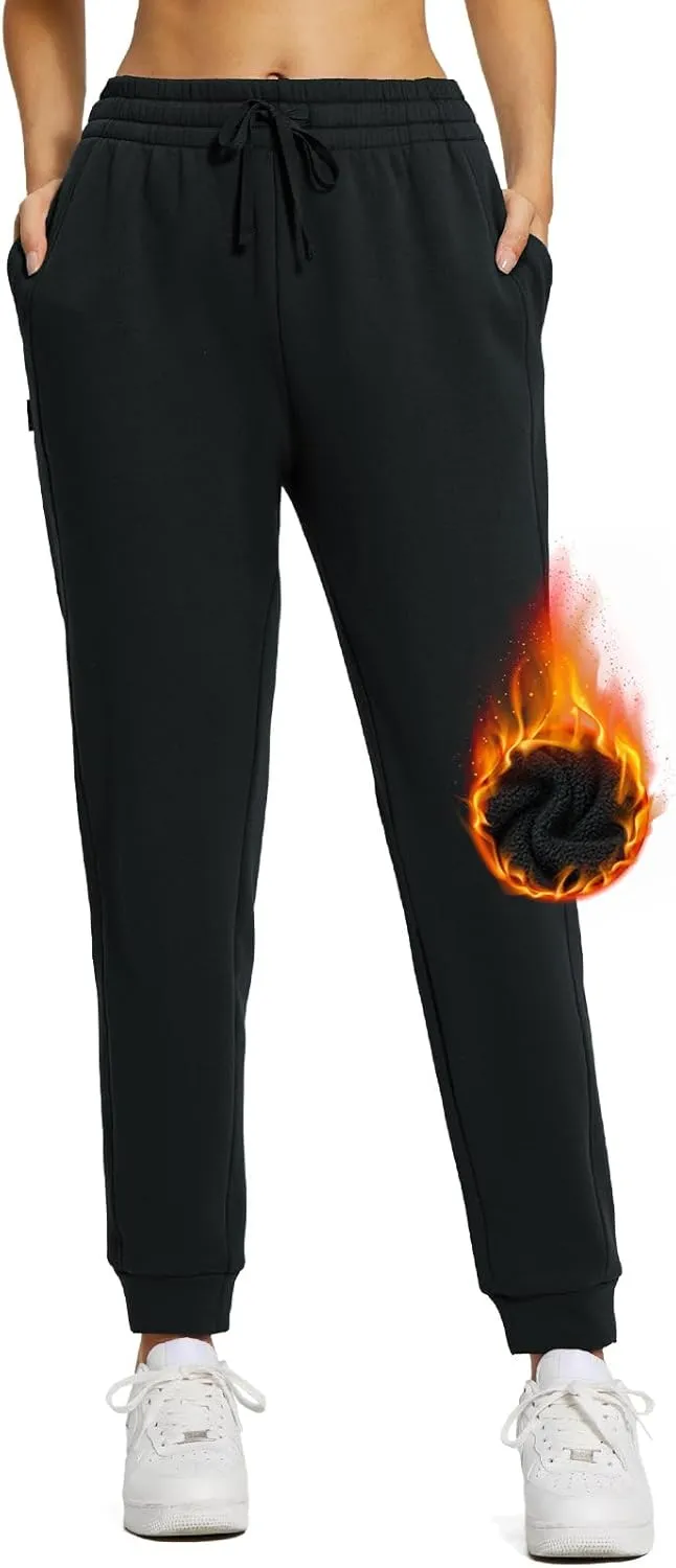baleaf Women's Fleece Lined Pants Joggers Water-Resistant Zipper Pocket Thermal Sweatpants Winter Running Hiking Jogging