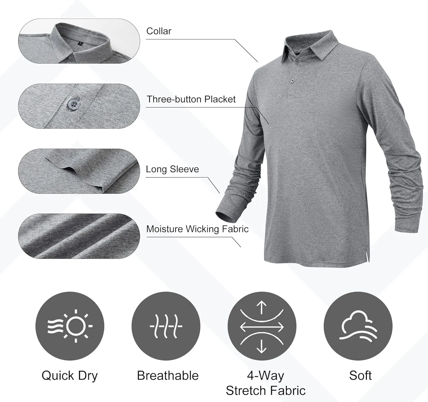 BALENNZ Long Sleeve Polo Shirts for Men Moisture Wicking Mens Long Sleeve Polo Shirts Quick Dry Golf Polos for Men