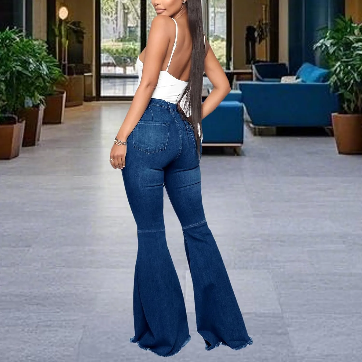 Bell Bottom Jeans for Women Skinny Flared Jeans Elastic High Waisted Vintage 70s Classic Stretchy Wide Leg Denim Pants