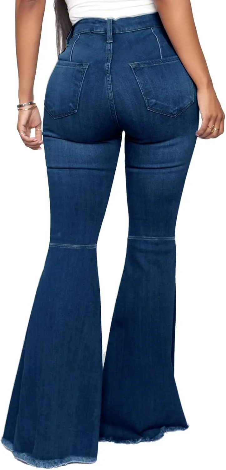 Bell Bottom Jeans for Women Skinny Flared Jeans Elastic High Waisted Vintage 70s Classic Stretchy Wide Leg Denim Pants