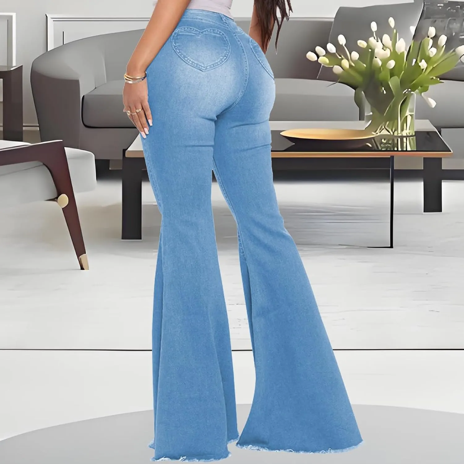 Bell Bottom Jeans for Women Skinny Flared Jeans Elastic High Waisted Vintage 70s Classic Stretchy Wide Leg Denim Pants
