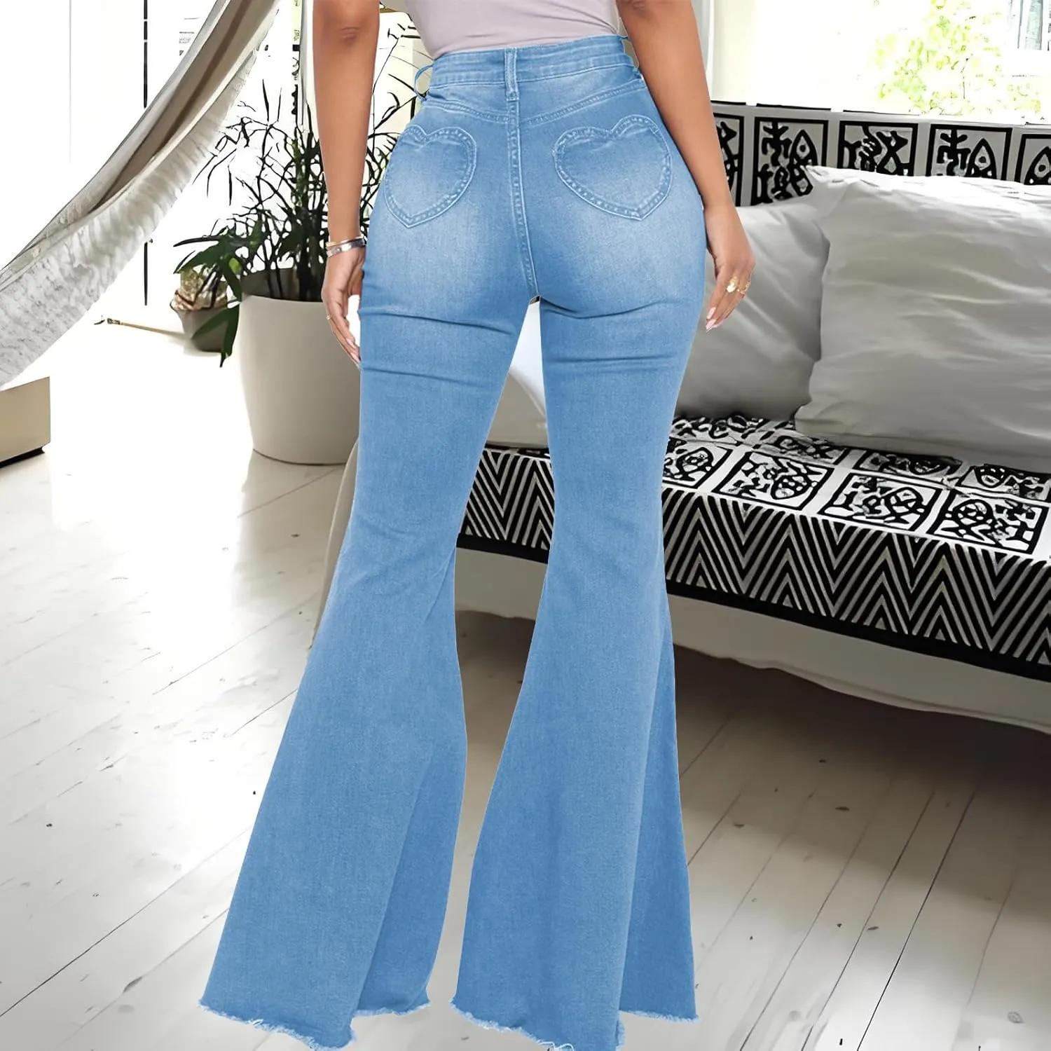 Bell Bottom Jeans for Women Skinny Flared Jeans Elastic High Waisted Vintage 70s Classic Stretchy Wide Leg Denim Pants