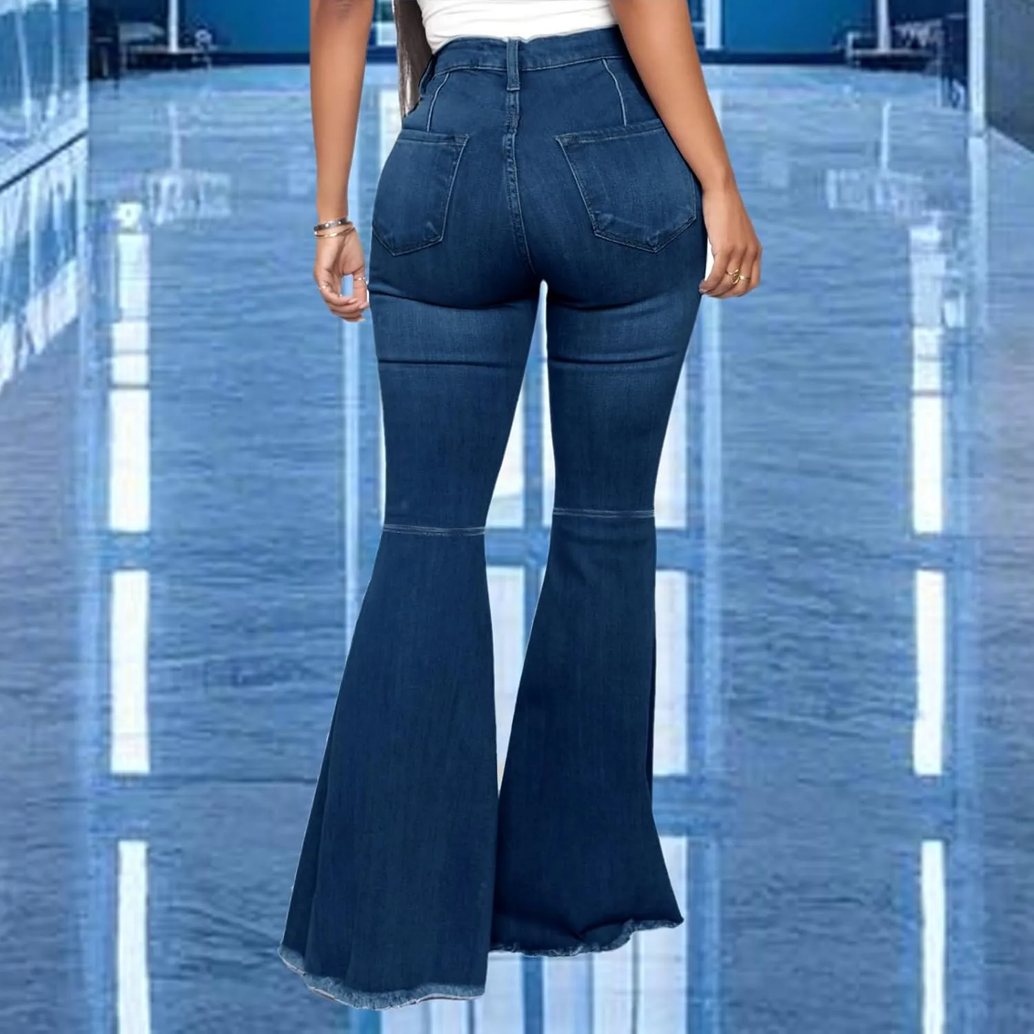 Bell Bottom Jeans for Women Skinny Flared Jeans Elastic High Waisted Vintage 70s Classic Stretchy Wide Leg Denim Pants