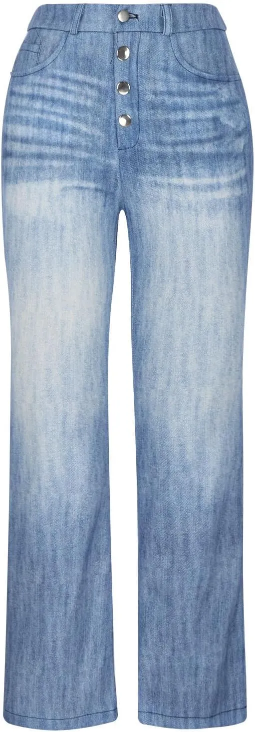 Bell Bottom Jeans Trendy High Waisted Stretchy Flare Jeans Casual Button Stretch Wide Leg Denim Pants