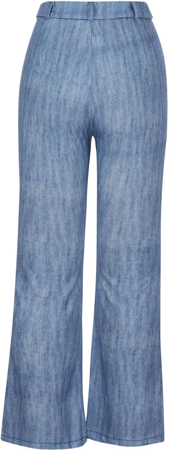 Bell Bottom Jeans Trendy High Waisted Stretchy Flare Jeans Casual Button Stretch Wide Leg Denim Pants
