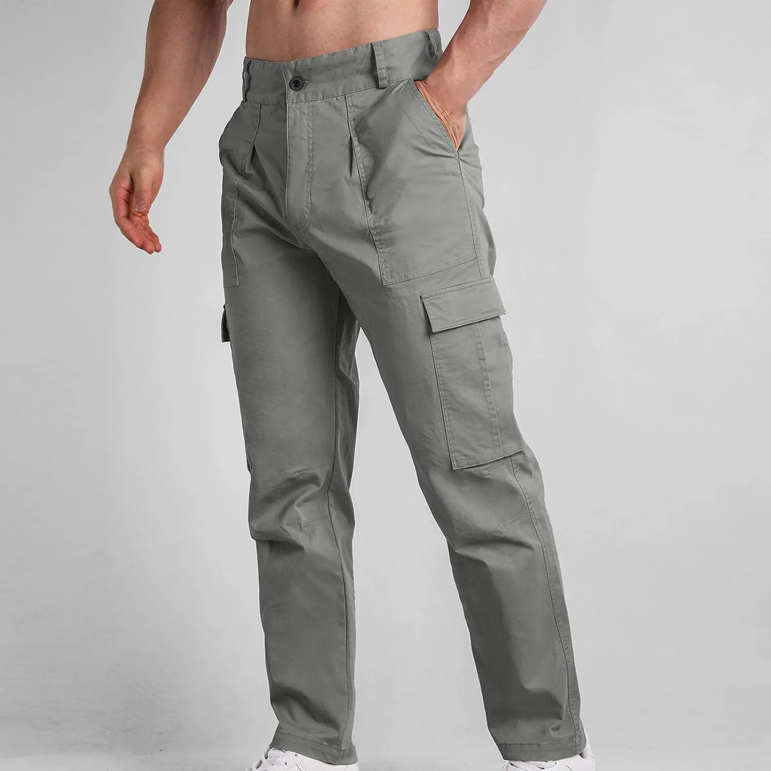 Bidobibo Cargo Pants for Men Relaxed Fit Elastic Waist Tactical Pants Multi-Pocket Cargo Pants Outdoor Work Trousers 2025