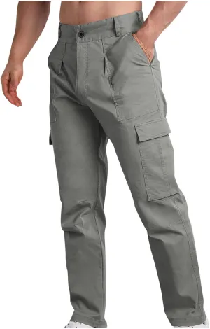 Bidobibo Cargo Pants for Men Relaxed Fit Elastic Waist Tactical Pants Multi-Pocket Cargo Pants Outdoor Work Trousers 2025