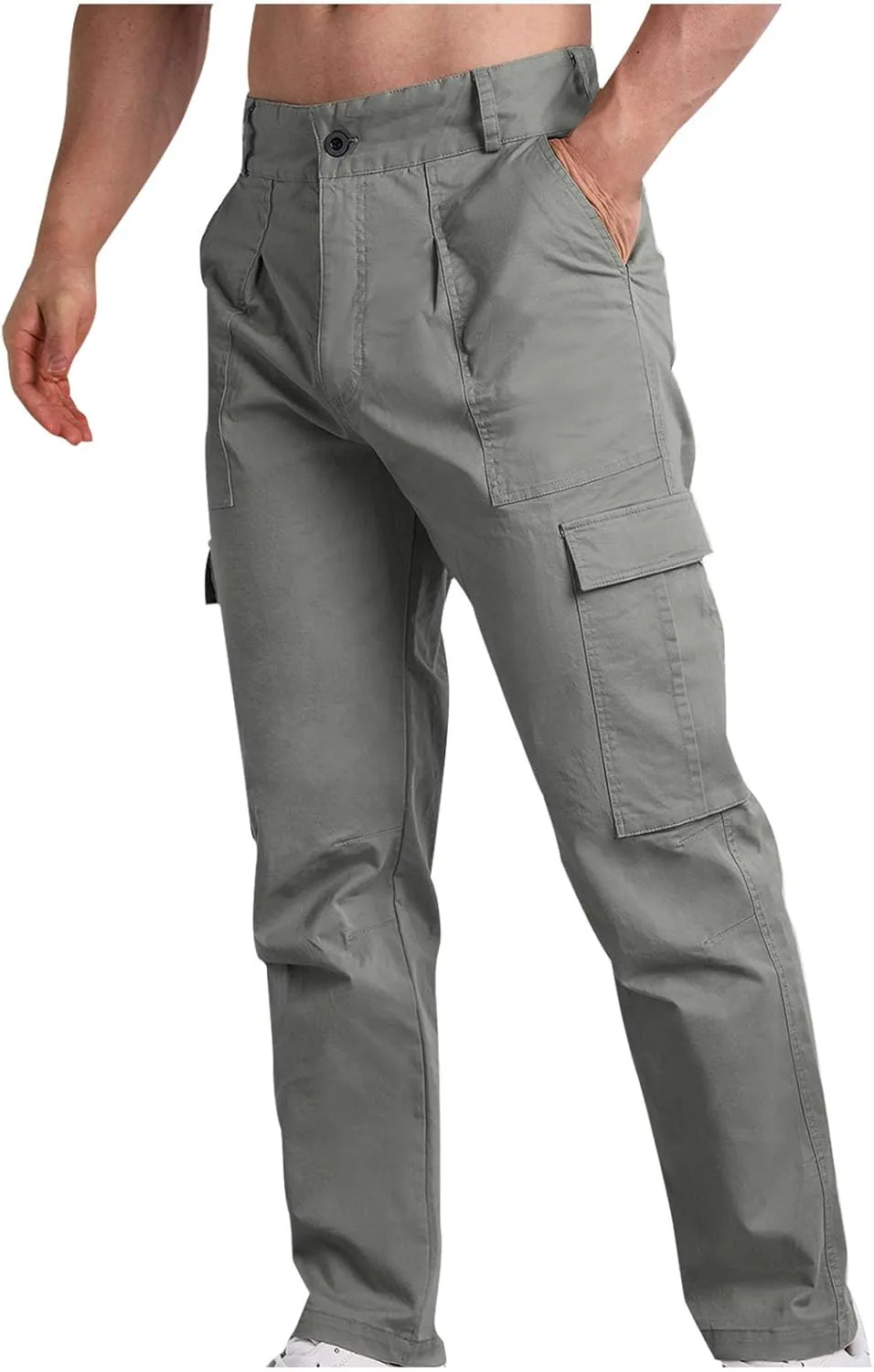 Bidobibo Cargo Pants for Men Relaxed Fit Elastic Waist Tactical Pants Multi-Pocket Cargo Pants Outdoor Work Trousers 2025