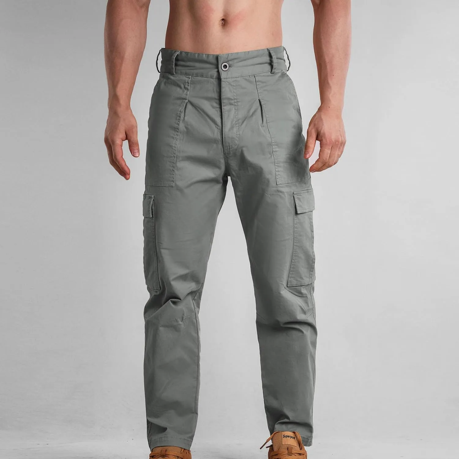 Bidobibo Cargo Pants for Men Relaxed Fit Elastic Waist Tactical Pants Multi-Pocket Cargo Pants Outdoor Work Trousers 2025