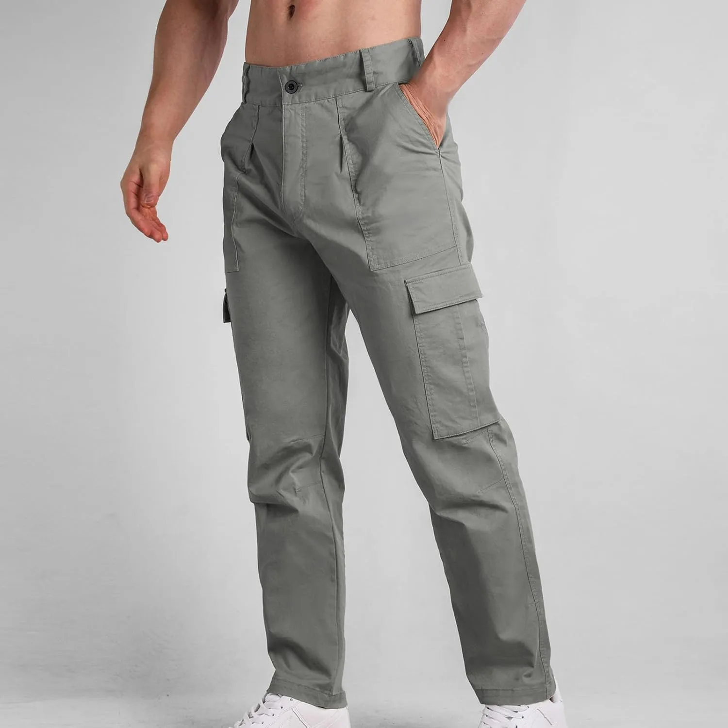 Bidobibo Cargo Pants for Men Relaxed Fit Elastic Waist Tactical Pants Multi-Pocket Cargo Pants Outdoor Work Trousers 2025