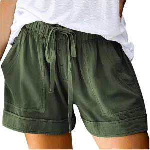 Binmer 2024 Womens Summer Shorts Plus Size Casual Comfy Drawstring Elastic Waist Shorts Pant with Pockets Lightweight S-5XL