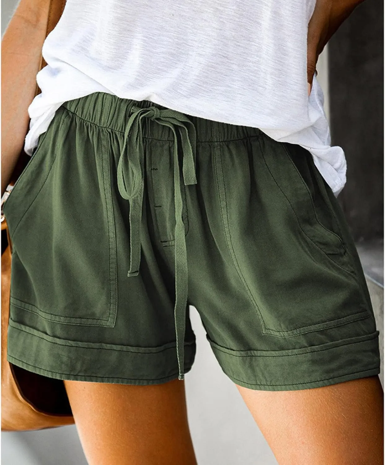 Binmer 2024 Womens Summer Shorts Plus Size Casual Comfy Drawstring Elastic Waist Shorts Pant with Pockets Lightweight S-5XL