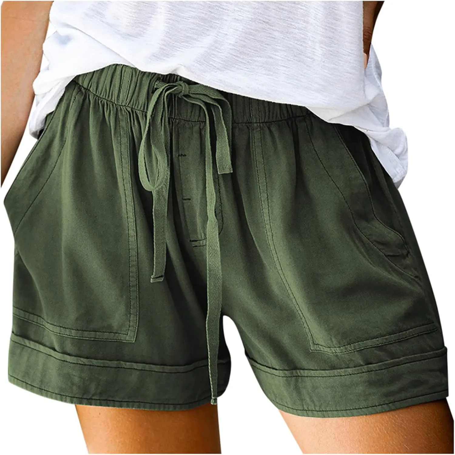 Binmer 2024 Womens Summer Shorts Plus Size Casual Comfy Drawstring Elastic Waist Shorts Pant with Pockets Lightweight S-5XL