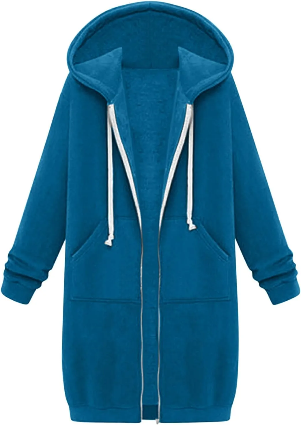 Binmer Women Casual Zip up Fleece Hoodies Plus Size Knee Length Tunic Sweatshirts Long Sleeve Fall Hooded Jacket with Pocket