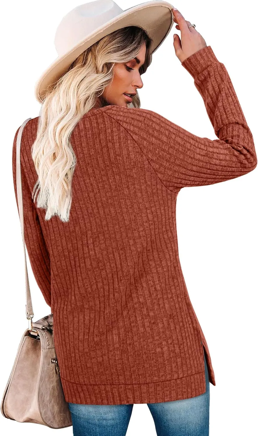 Bofell Long Sleeve Shirts for Women Lightweight Button Decor Tunic Tops Side Split