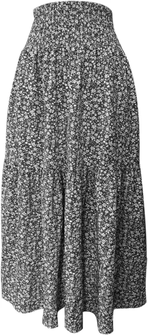 Boho Floral Summer Maxi Skirt Women Elastic High Waist Tiered Pleated Flowy Long Casual Beach Skirt
