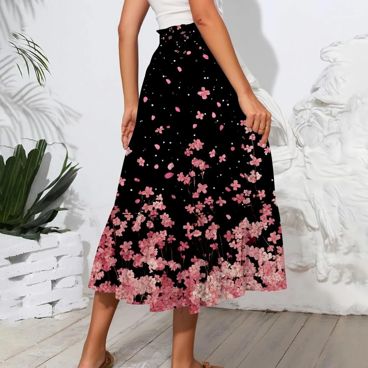 Boho Maxi Skirt for Women High Waist Flowy A-Line Long Skirt for Beach Vacation