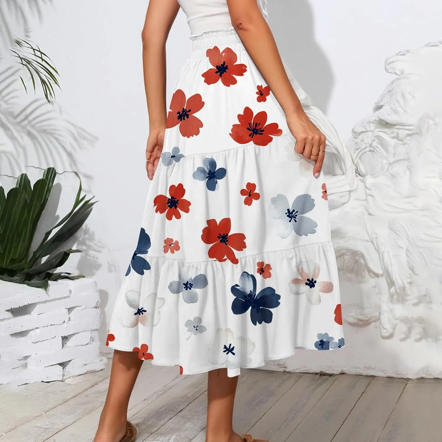 Boho Maxi Skirt for Women High Waist Flowy A-Line Long Skirt for Beach Vacation