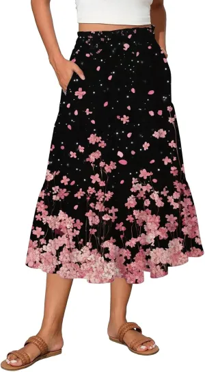 Boho Maxi Skirt for Women High Waist Flowy A-Line Long Skirt for Beach Vacation