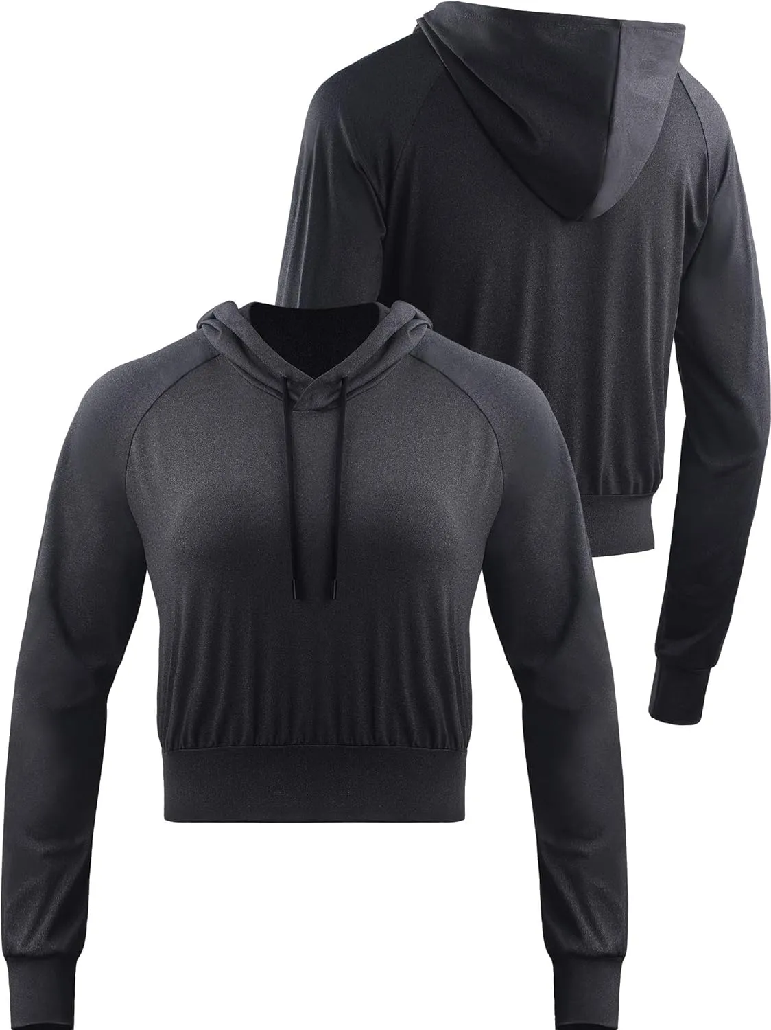 CADMUS Women's Workout Long Sleeve Shirts with Hoodie Sweatshirt Running Crop Top