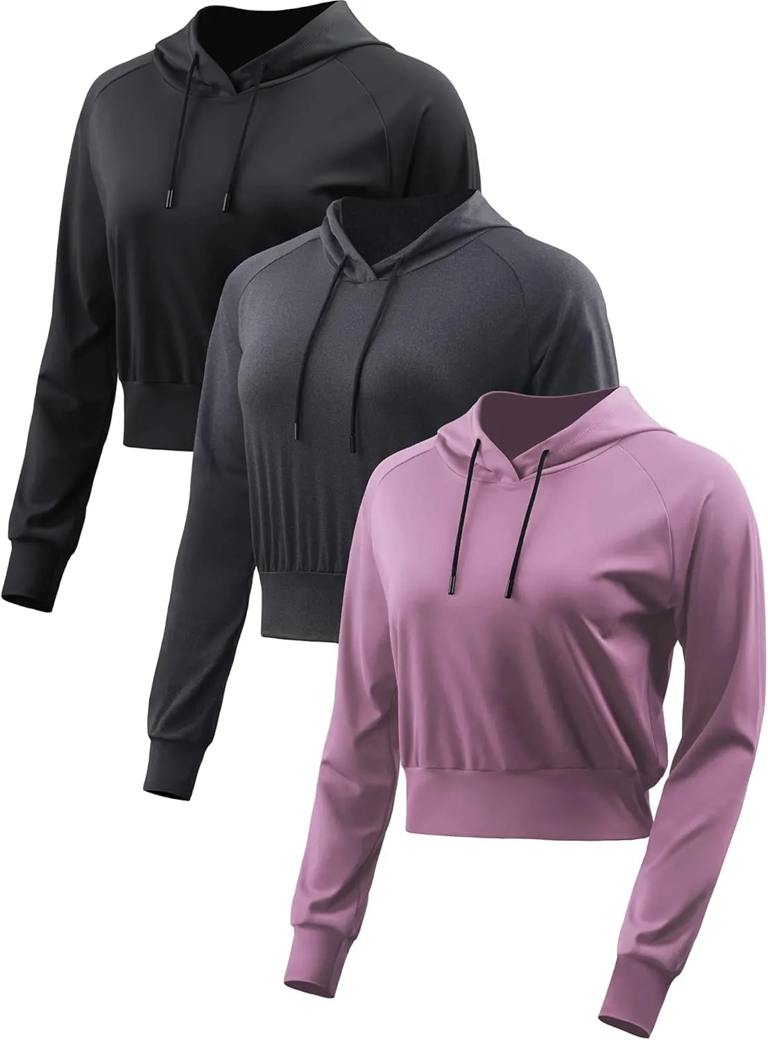 CADMUS Women's Workout Long Sleeve Shirts with Hoodie Sweatshirt Running Crop Top