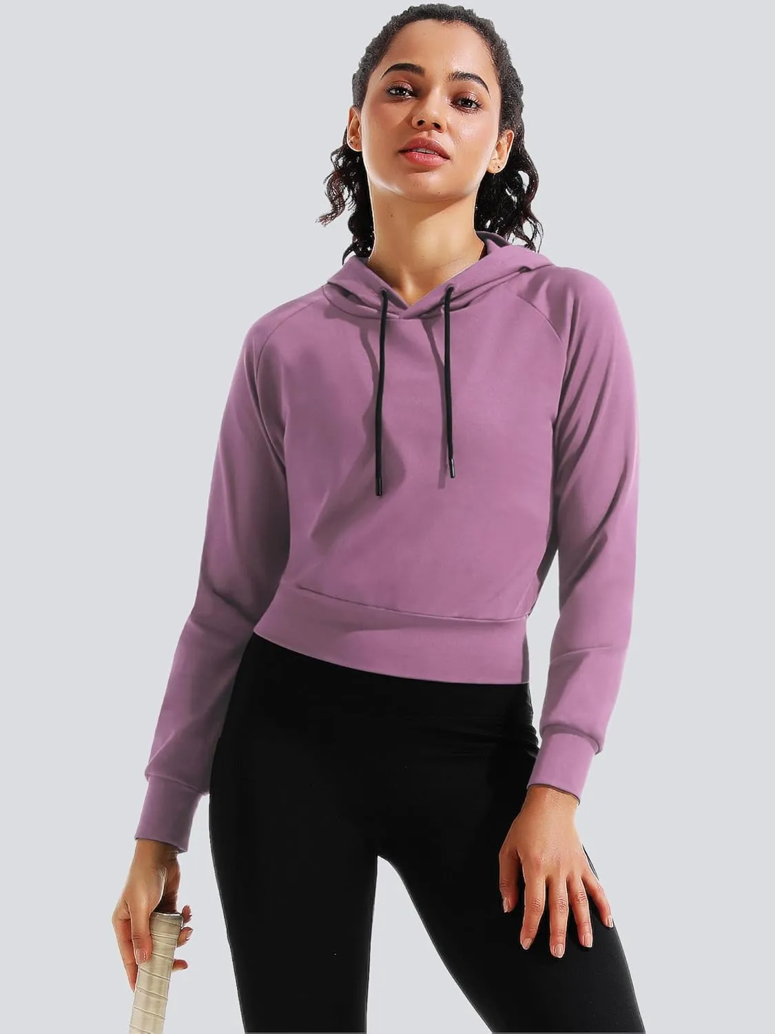 CADMUS Women's Workout Long Sleeve Shirts with Hoodie Sweatshirt Running Crop Top
