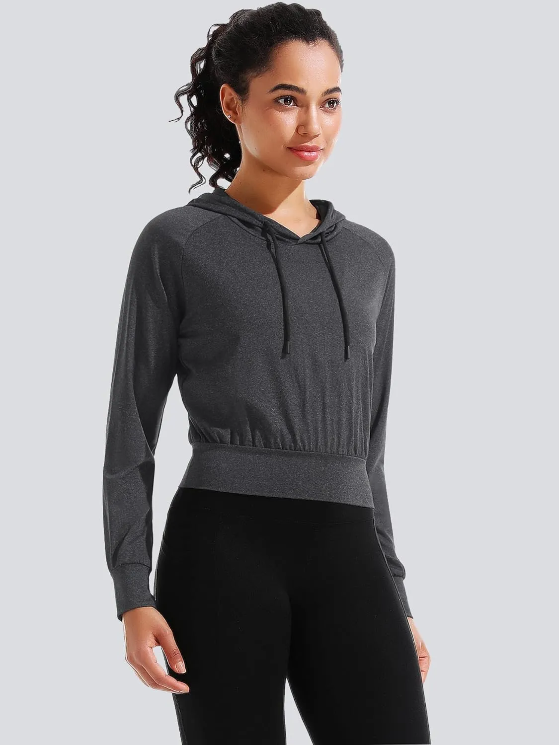 CADMUS Women's Workout Long Sleeve Shirts with Hoodie Sweatshirt Running Crop Top