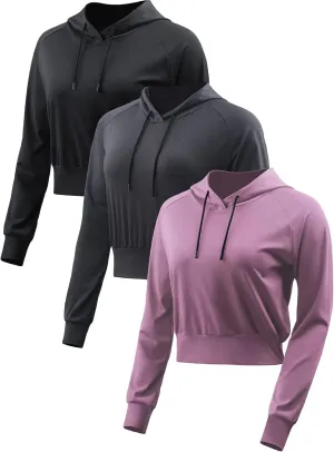 CADMUS Women's Workout Long Sleeve Shirts with Hoodie Sweatshirt Running Crop Top