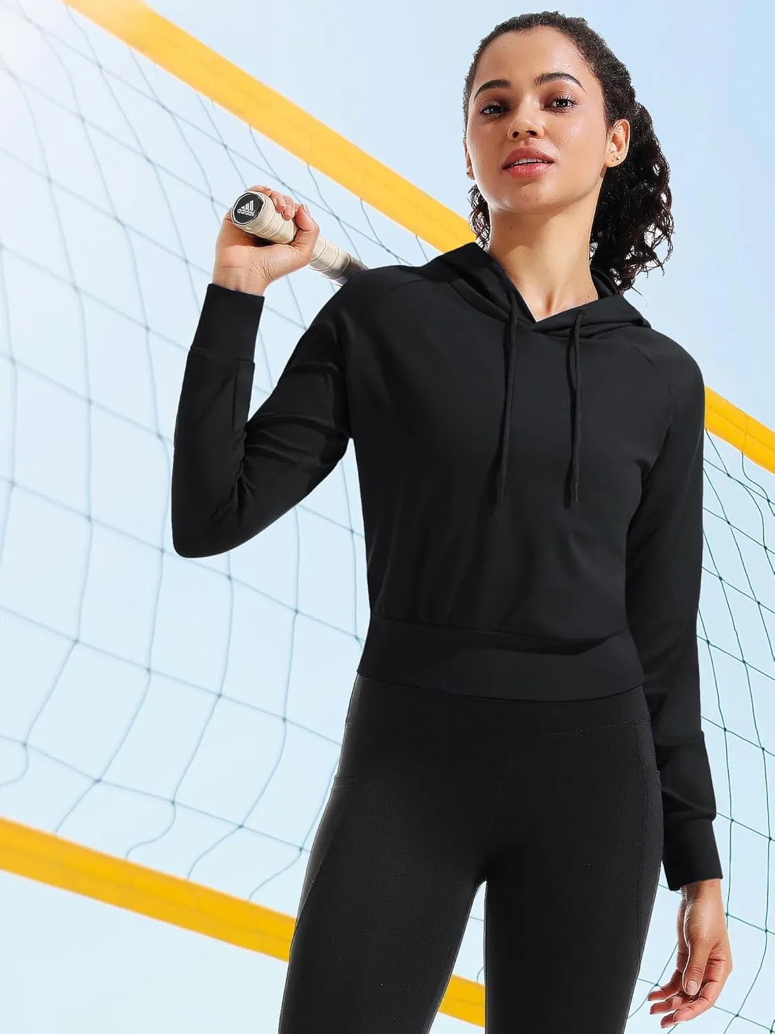 CADMUS Women's Workout Long Sleeve Shirts with Hoodie Sweatshirt Running Crop Top