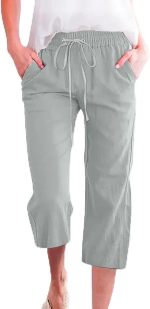 Capri Pants Women Summer 2024 Drawstring Cargo Pants High Waisted Stretchy Camo Pants Plus Size Baggy Cargo Pants Pockets