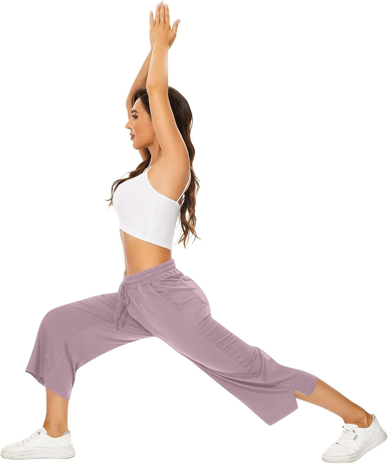 Capri Yoga Pants for Women Casual Loose Drawstring Wide Leg Sweatpants Comfy Cotton Lounge Pants with Pockets 2024