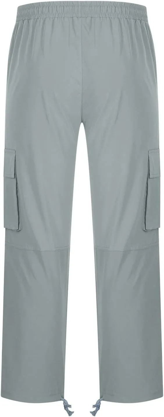 Cargo Pants for Men Drawstring Cargo Pants Workout Athletic Pants Elastic Waist Jogging Loose Straight Leg Work Pants