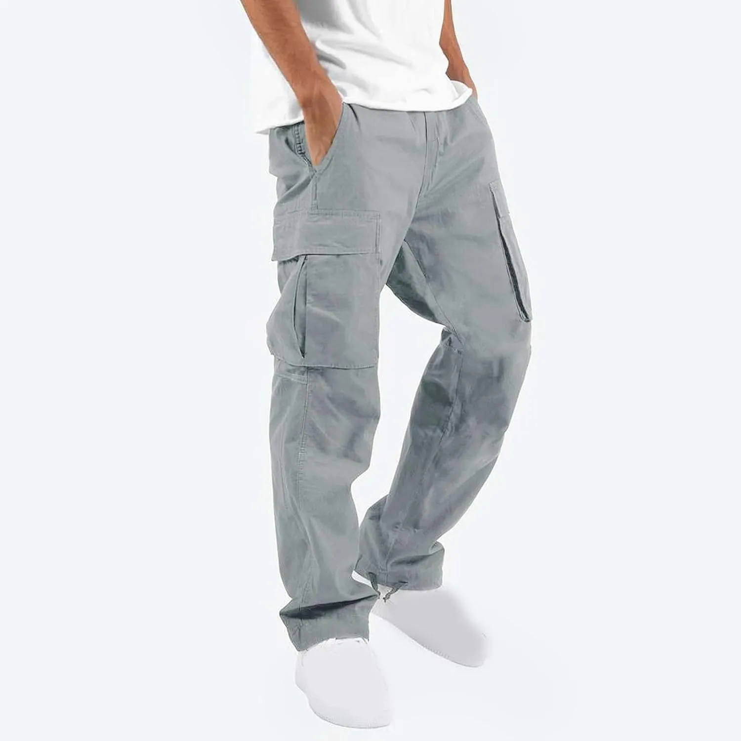 Cargo Pants for Men Drawstring Cargo Pants Workout Athletic Pants Elastic Waist Jogging Loose Straight Leg Work Pants