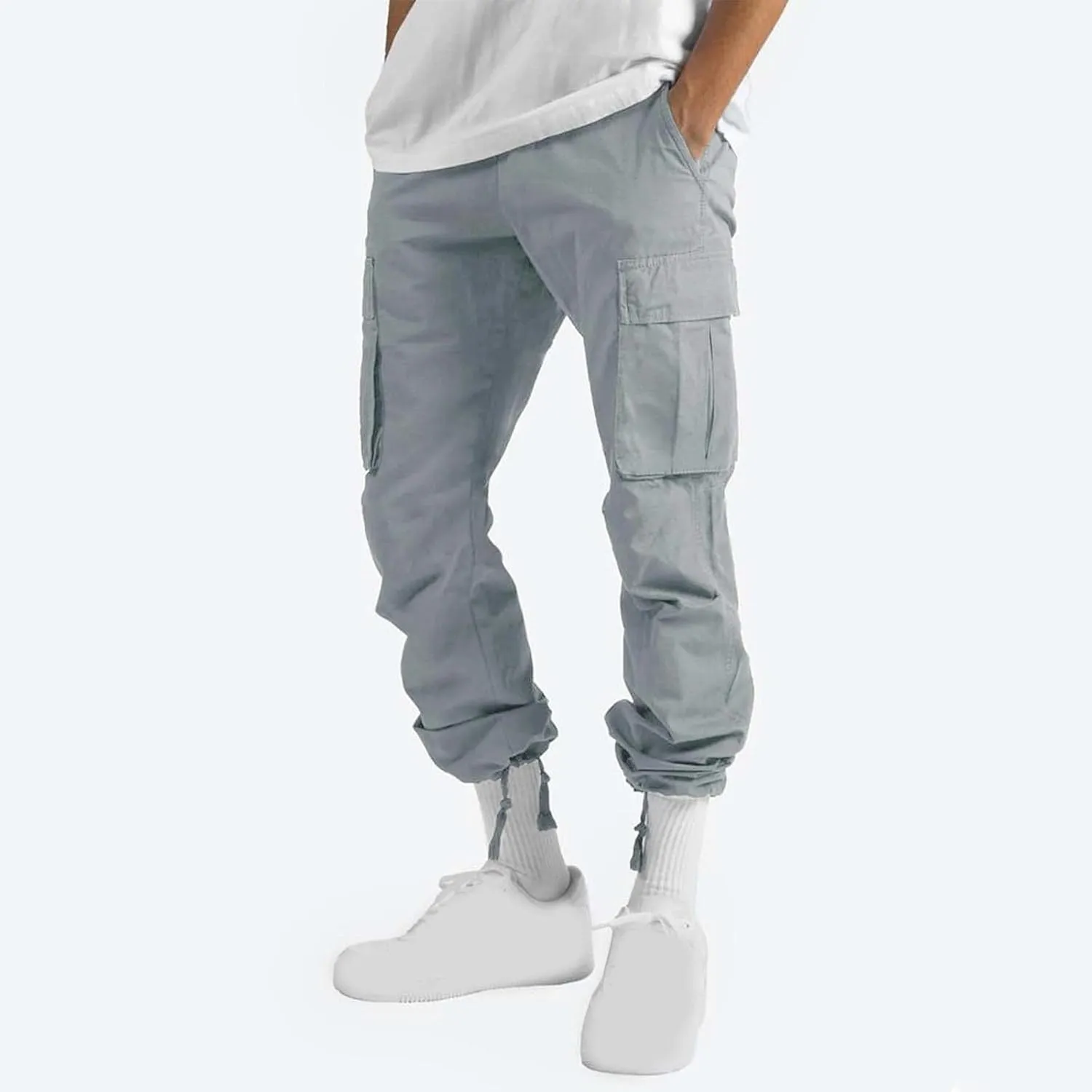 Cargo Pants for Men Drawstring Cargo Pants Workout Athletic Pants Elastic Waist Jogging Loose Straight Leg Work Pants